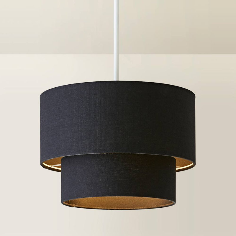 Talar 20cm H Linen Blend Drum Lamp Shade ( Slip-On ), Black