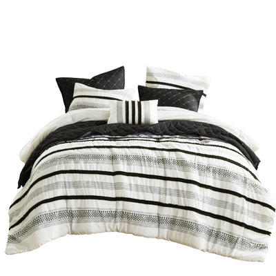 7 Piece Stripe Bedding - King Size. 100% Microfiber. Offers Optimal Comfort. And Resilient. Eye-Catching Pattern. Matches Various Bedroom Styles. To Wrinkles Shrinkage. Low Maintenance Comforter