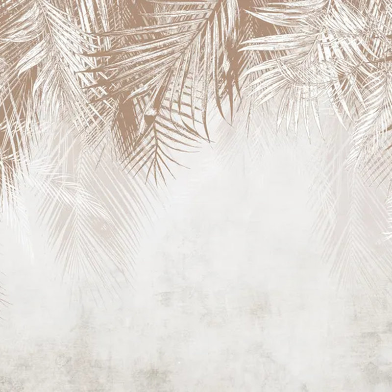 Murale neutre feuilles de palmier, motif d'ombre botanique tropical beige, décoration murale moderne minimaliste