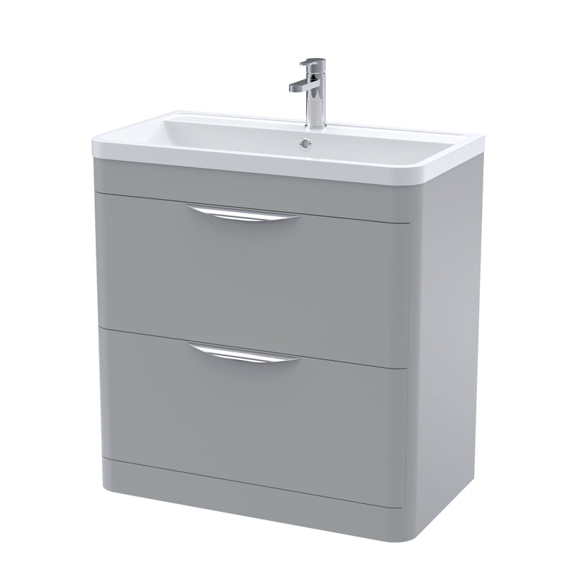 nuie Parade 800mm Satin Grey 2 Drawer Floor Standing Vanity Unit With Polymarble Basin, Satin Grey, 60cm W
