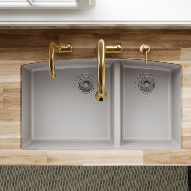 Évier de cuisine à double cuve 60/40 en composite Karran à montage sous plan 32 po x 19-1 / 2 po Karran, Gris
