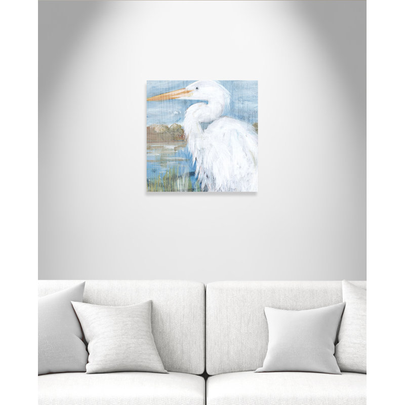 White Heron " Heron " Painting Print, 24' H x 24" W x 1.38" D