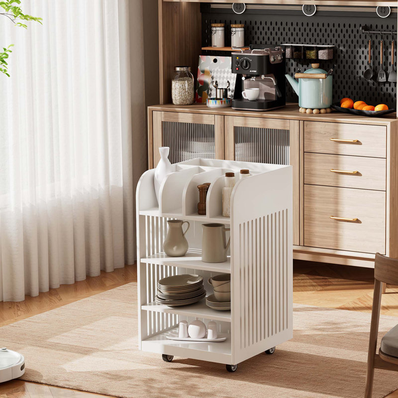 4 Tier Kitchen Island Cart With Spice Rack & Locking Casters, Simple Design Mobile Kitchen Storage Islands For Kitchen Living Room