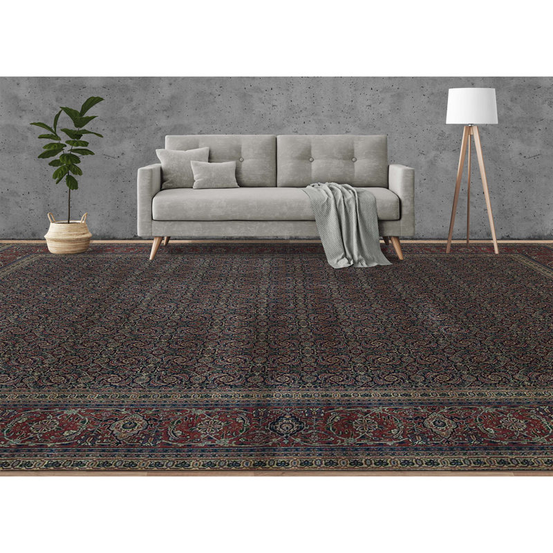 Hand-Knotted High-Quality Navy and Rust Area Rug