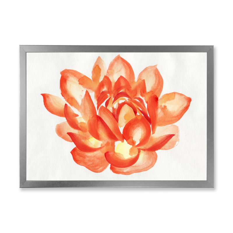 " Vintage Detail Of A Orange Lotus " Painting Print, 24" H x 32" W x 1.5" D, Silver Framed Canvas