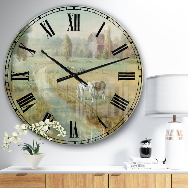 Tranquil Country Field - Farmhouse Wall Clock, Oversized