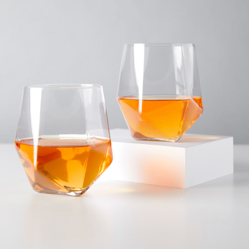 Seneca 11 oz Clear Faceted Lead-Free Crystal Lowball Tumblers Set