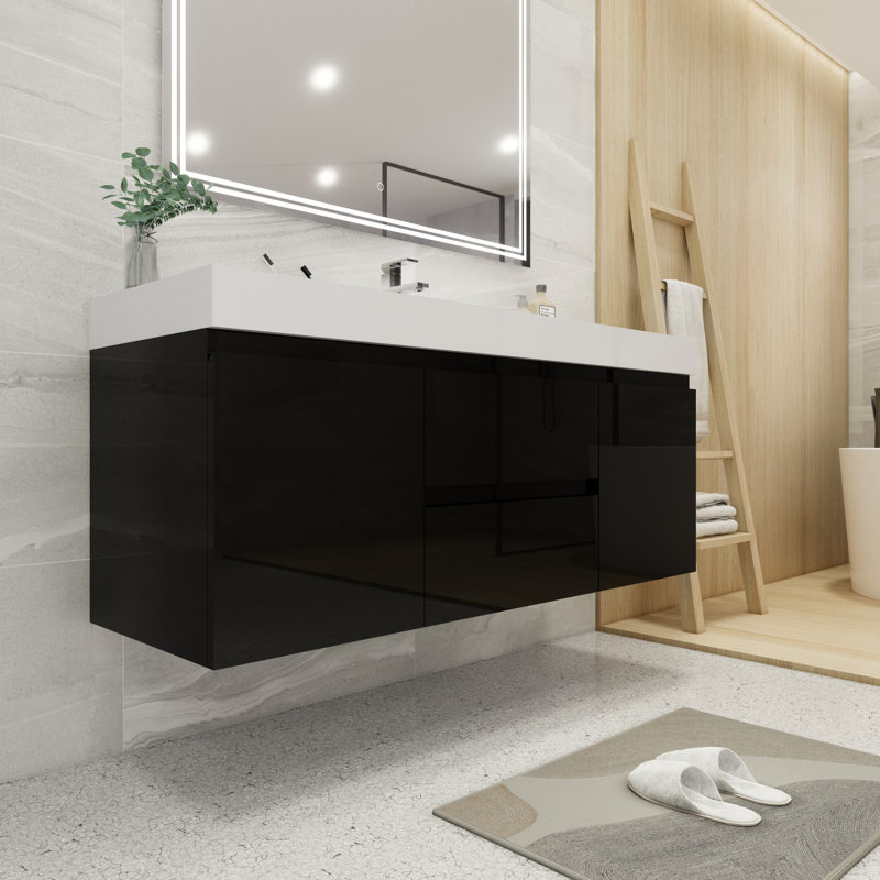 Carny 59'' Single Bathroom Vanity with Acrylic Top, High Gloss Black