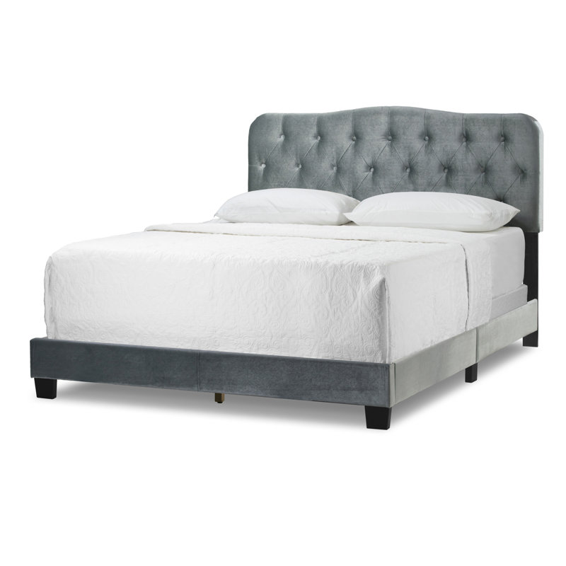 Upholstered Standard Bed, Silver Gray Velvet, Twin