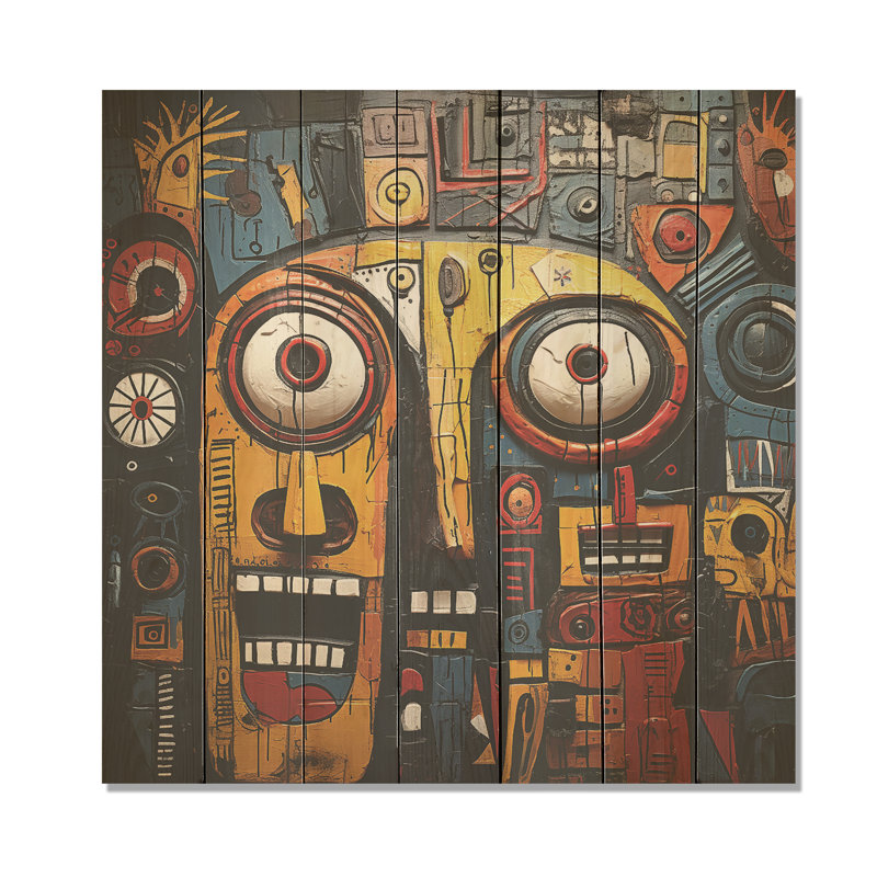 Tribal masque africain III - Masque africain sur bois, H 15 po x l 15 po