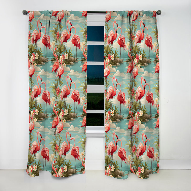 Coastal Flamingo Fusion Coastal Pattern - Floral Curtain - Blackout Curtain - 1 Panels, 52" W x 120" L