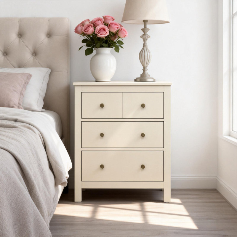 3-Drawer Nightstand, 23.6'' Wood Storage Chest, Beige