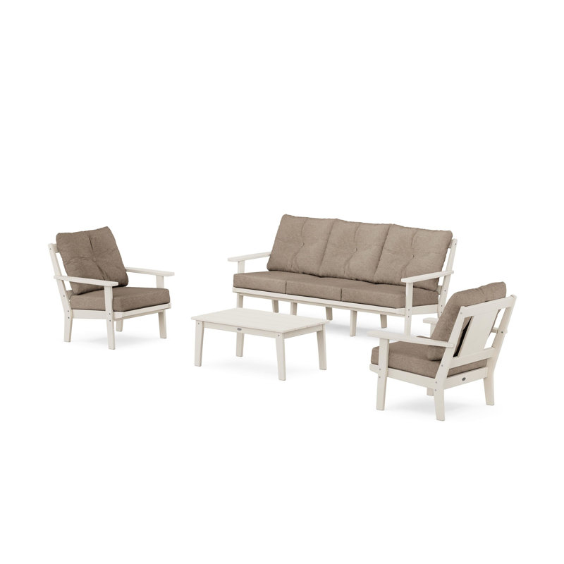 Prairie 4 Piece Sofa Seating Group with Cushions, Sand, Cast Ash
