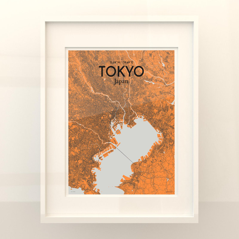 Tokyo City Map In Orange - No Frame Print, 20cm H x 16cm W x 0.05cm D