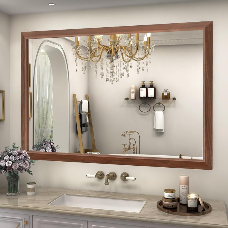 Lunara Belveled Edged Accent Rectangular Bathroom Wall Mirror with Tempered Glass & Rust-proof Aluminimn Framed, 48" x 36"