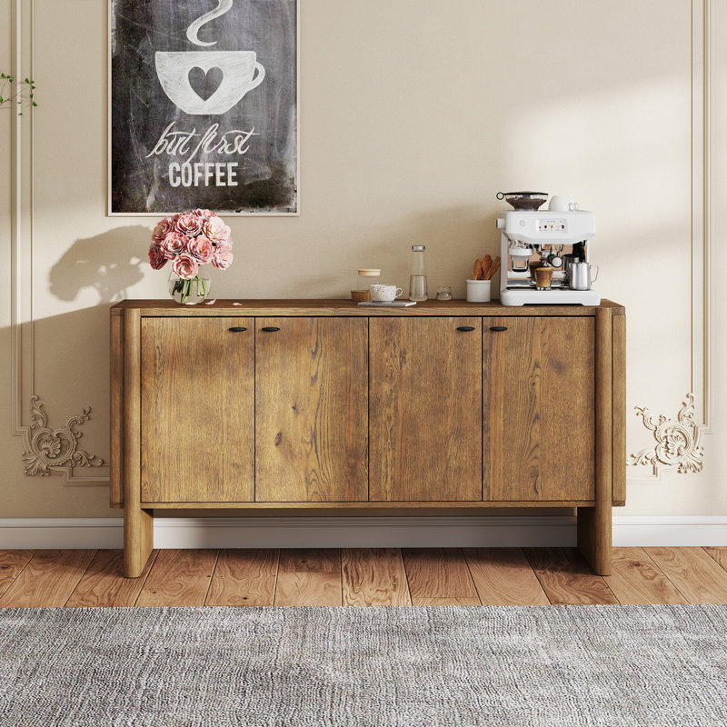 Buffet Storage Cabinet For Dining Room, Kitchen, Wood 4-Door Sideboard With 4 Compartments, Brown