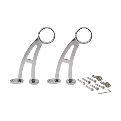 Outwater 2 Pack Foot Rail Bracket, 2" Diameter X 6-11/16" High – Polished Stainless Steel Finish, Heavy Duty Bar Footrest Support For Commercial & Home Use