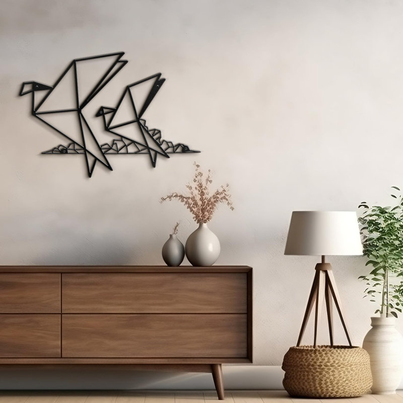 Origami oiseaux en vol, décoration murale abstraite moderne, décoration murale suspendue, H 12 po x l 12 po x P 0,05 po, Noir