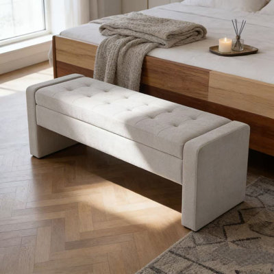 Banc de coffre moderne rembourré avec assise capitonnée, banc ottoman en tissu