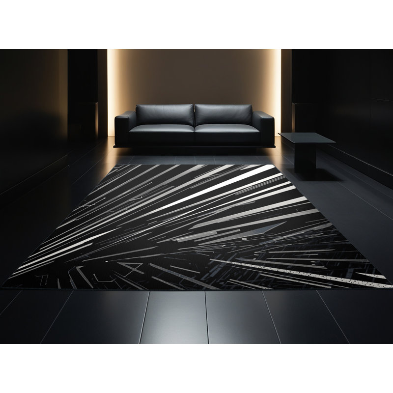 Machine Washable Orlena Modern Geometric Rug in Black – Black Binding, 2 x 4
