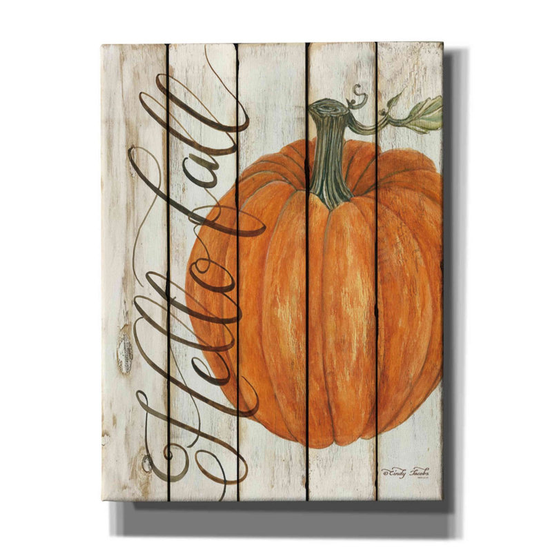 «Tycho Hello Fall Pumpkin On Shiplap on Canvas» par Cindy Jacobs, reproduction, H 16 po x l 12 po x P 0,75 po