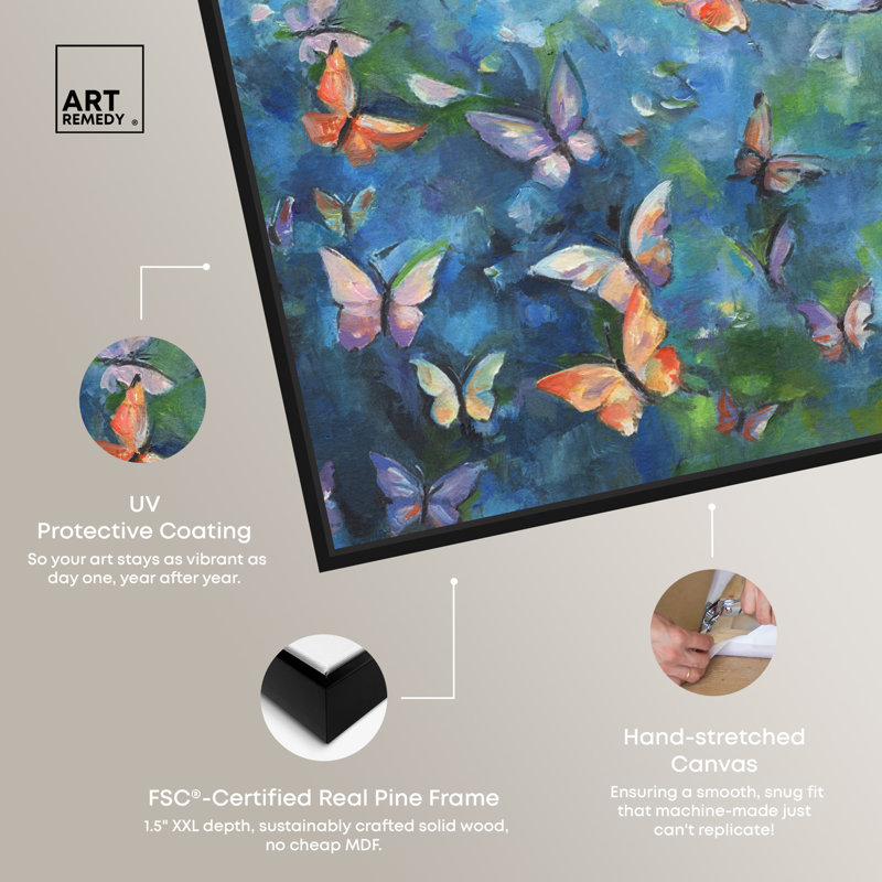 Vibrant Butterfly Canvas Print in Black Frame - 16" x 11"