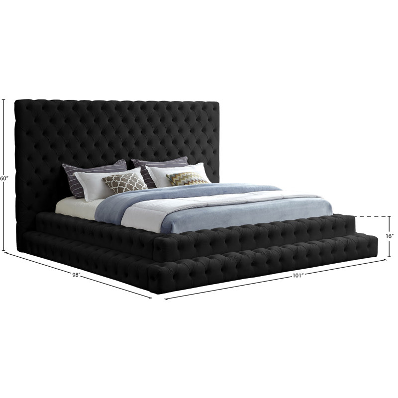Lit en velours Dymphia Revel, Très grand, Velours noir