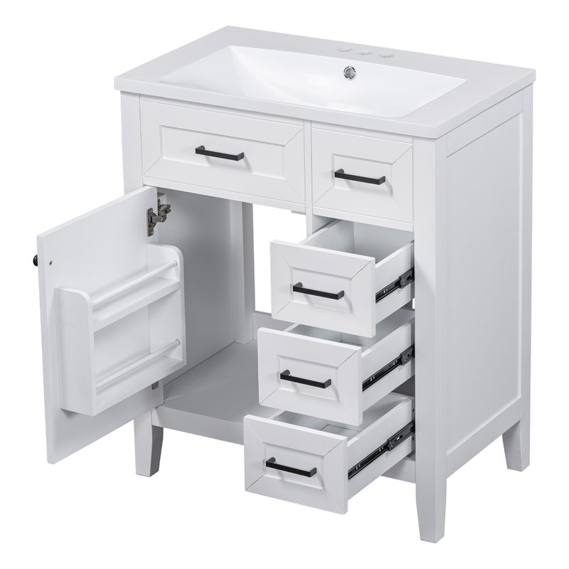 Meuble-lavabo simple 30 po avec plateau en céramique Margaritta, Blanc