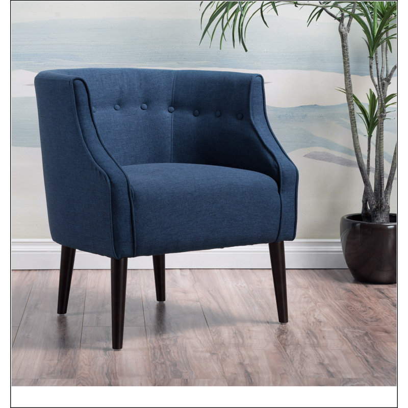 Fauteuil club capitonné à boutons - Pieds fuselés en bois de bouleau, revêtement en tissu moelleux, Marine