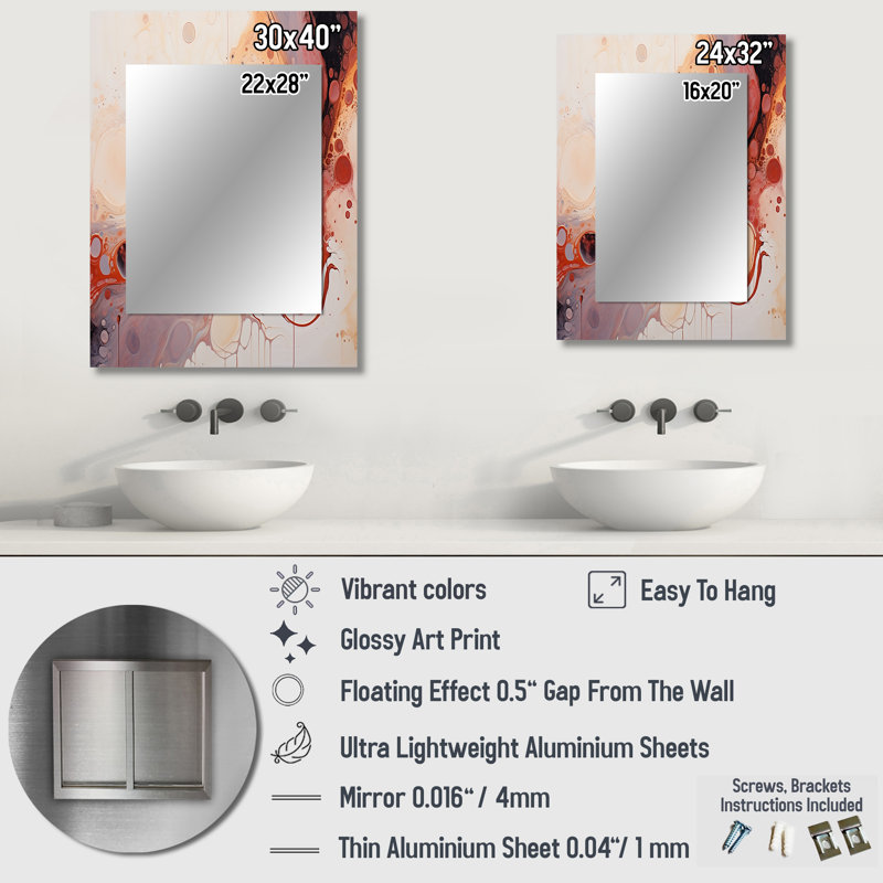 «Rose», encre liquide abstraite galaxie I - miroir décoratif à encre liquide, miroir mural rose, impression sur métal