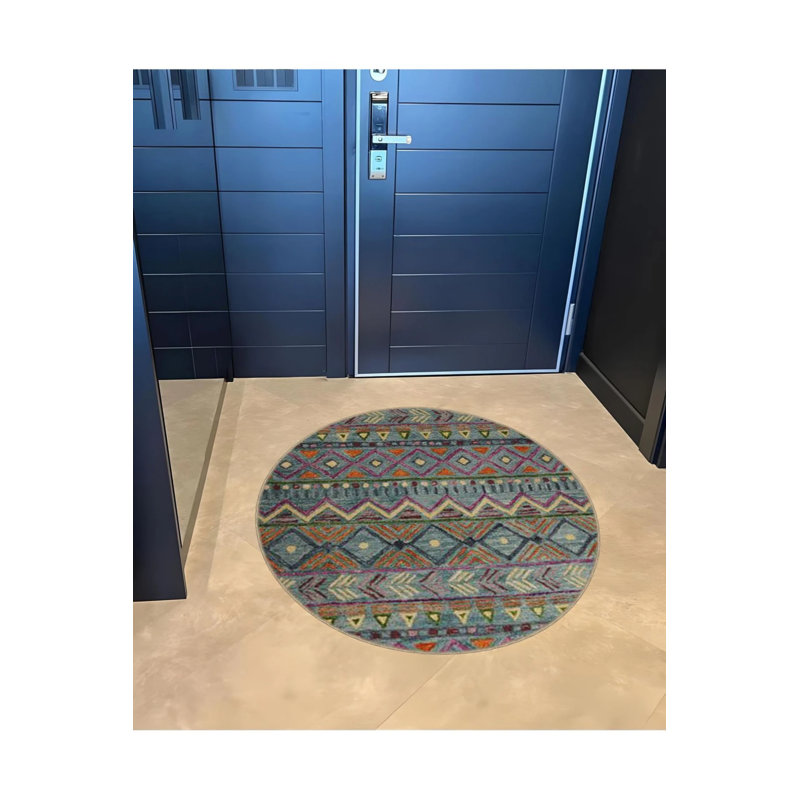 Multicolored Mixed Ethnic Motif Patterned Round Woven Base Modern Decorative Carpet, Round 4'