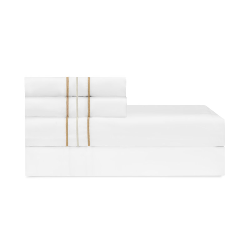 Corso Sateen Sheet Set, White/Mocha/Ivory, Twin Sheet Set