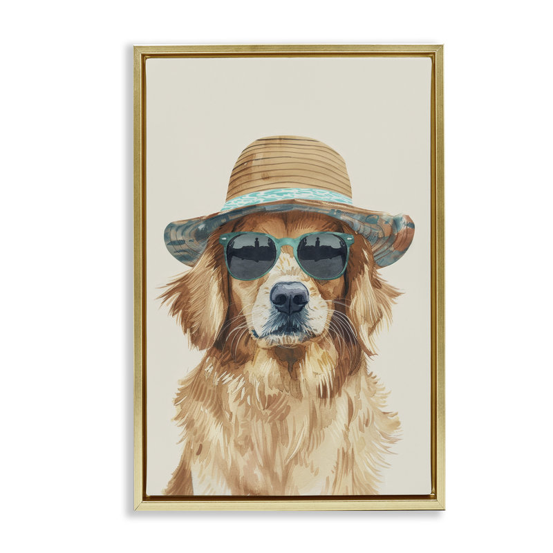 «Hipster Labrador Dog», toile flottante encadrée par Petals Prints Design, H 25 po x l 17 po, Cadre flottant métallique doré