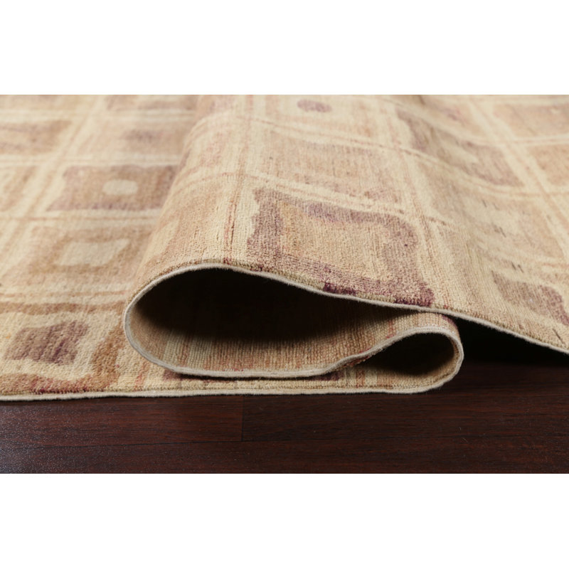 Tapis beige / ivoire / brun en laine noué à la main de conception unique 7 pi 9 po x 10 pi 3 po Kashkoli