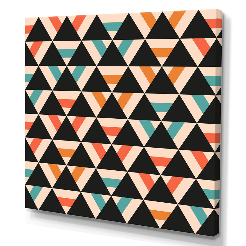 «Black Triangles on Vintage Blue and Orange I», reproduction d'art sur toile, H 30 po x l 30 po, Toile tendue
