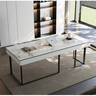Sintered Stone Top Desk with 2 Drawers and Stainless Steel Legs