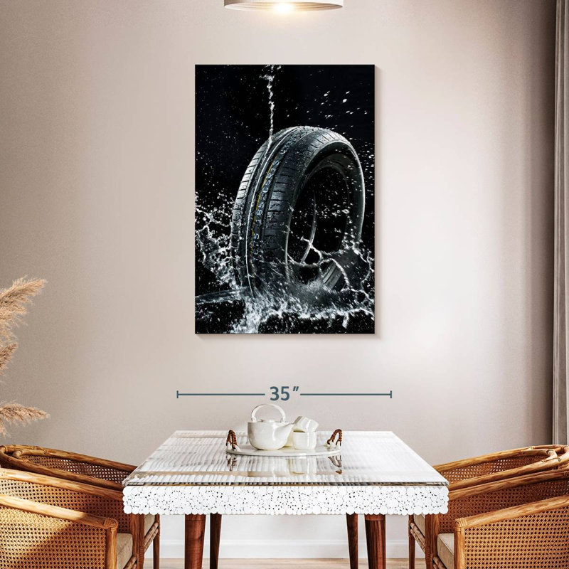 Car Tire Water Splash, 45" H x 30" W