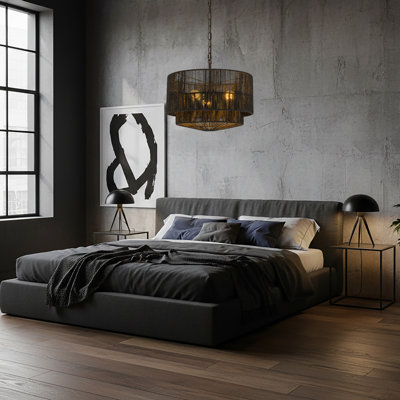 Luminaire suspendu tambour en corde de rotin à 3 lumières Armida, Coastal Boho - tissé à la main