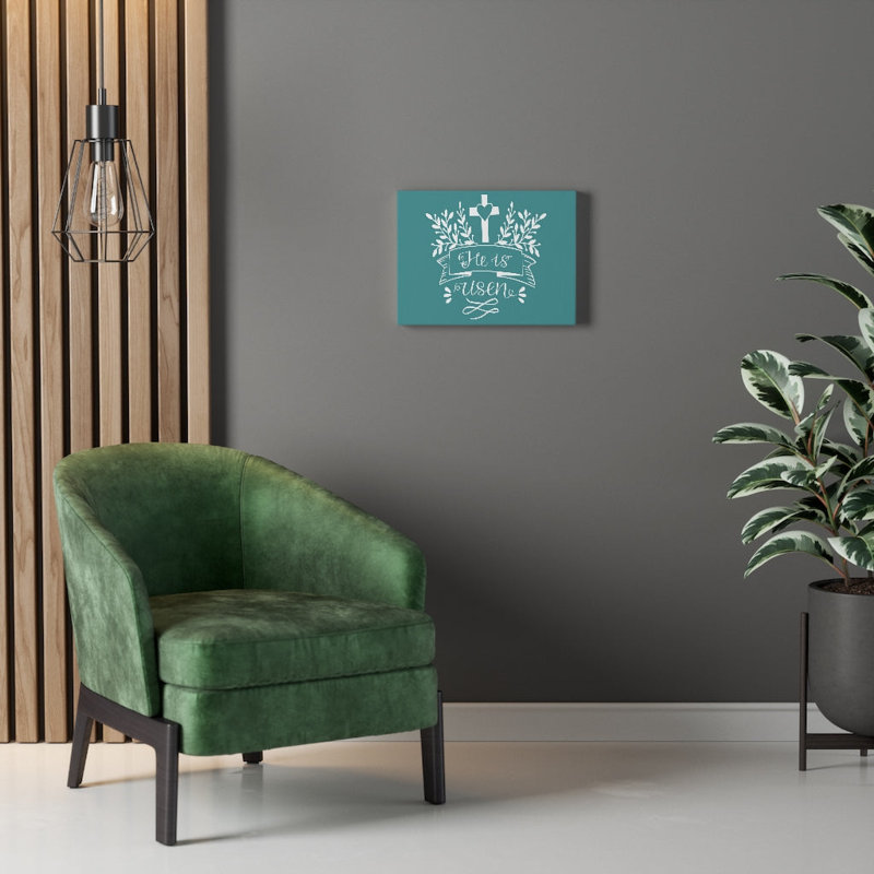 He Is Risen Teal Branches 1 Piece Wrapped Canvas Wall Art, 28cm H x 36cm W