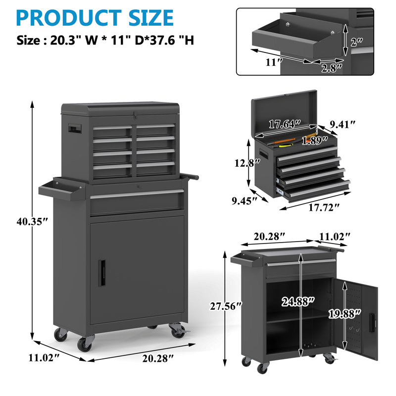 Tool Chest, 5-Drawer Rolling Tool Chest With Locking System & Detachable Top, Drawers for Garage Warehouse Repair Shop