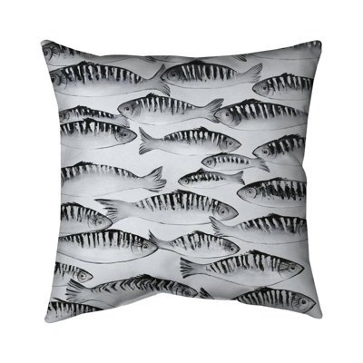Gray shoal of fish - 18"x18" Throw pillow cover - Poly twill - Print on demand