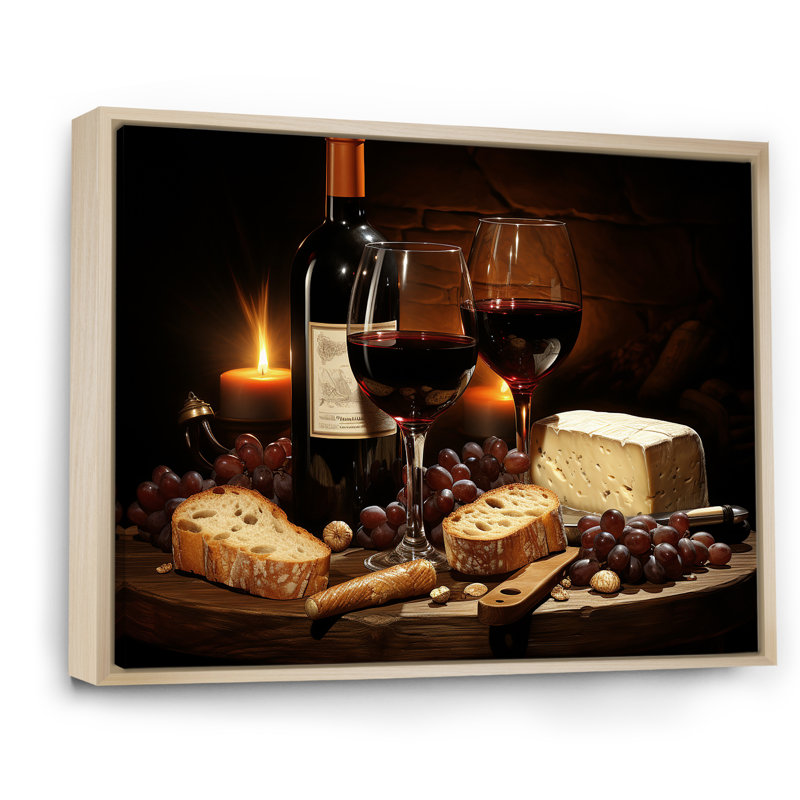 Cheese and Red Wine Charcuterie Board Radiance - Art mural vin, Cadre flottant brun, H 34 po x l 44 po x P 1,5 po