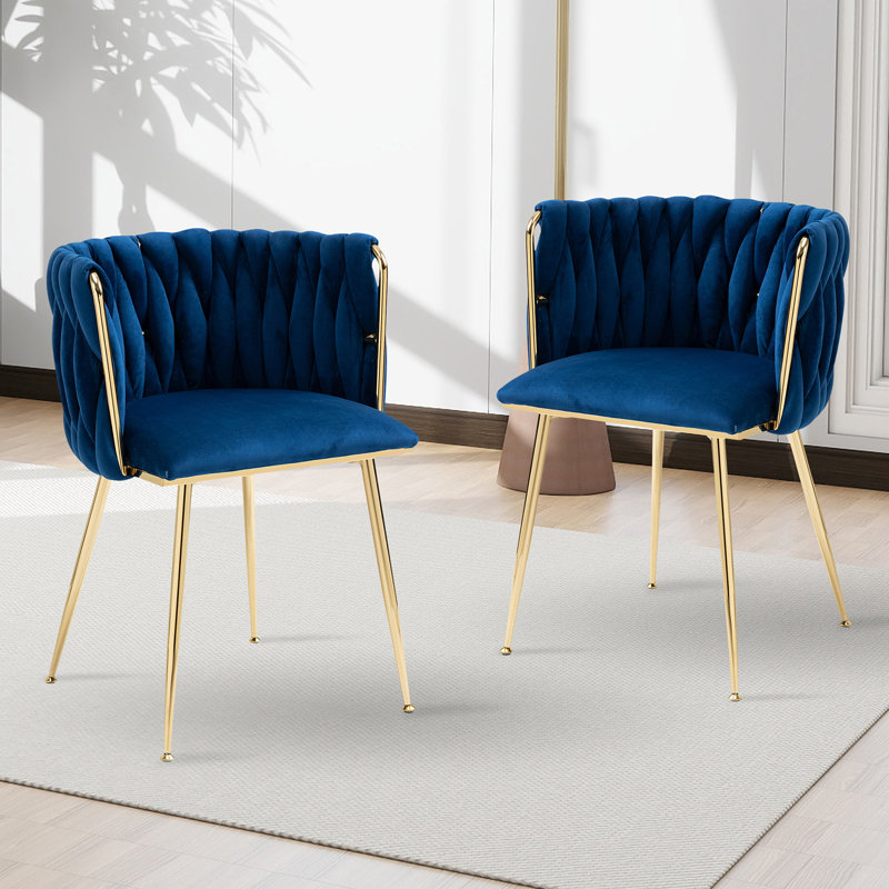 Evanni Velvet Upholstered Metal Side Chair, Navy, 2