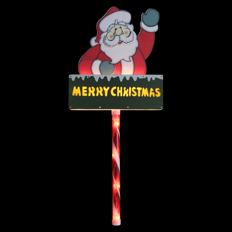 28" Lighted Santa Claus Merry Christmas Lawn Stake with Clear Lights