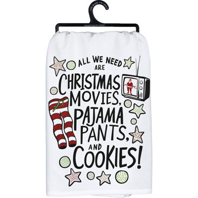  Christmas Movies Pajama Pants And Cookies Kitchen Dish Towel - 28" X 28"