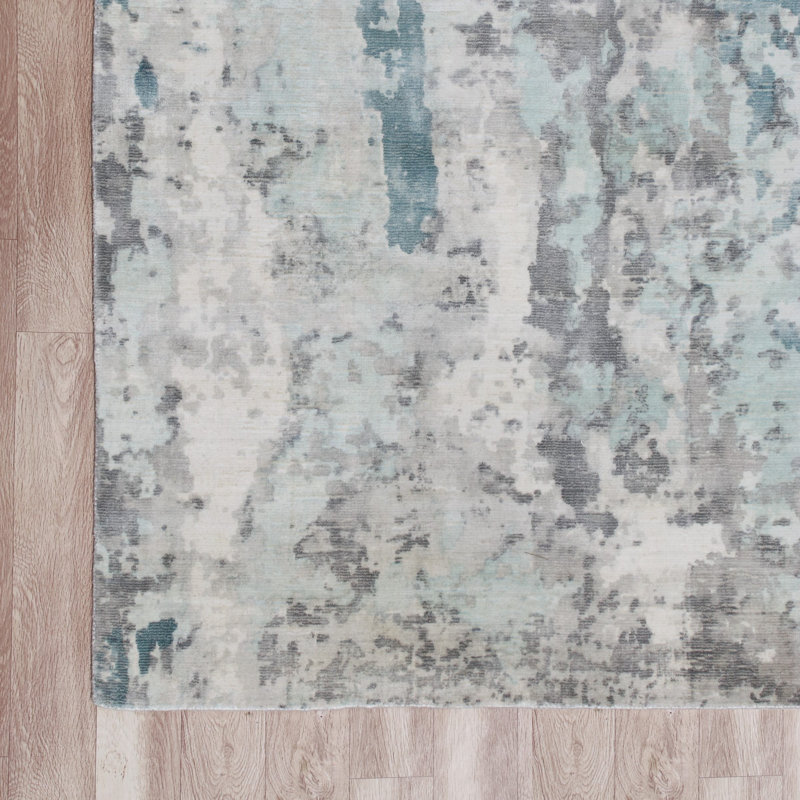 Tapis abstrait côtier contemporain tissé à la main, Rectangle 9 pi x 12 pi