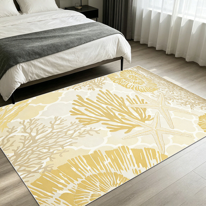 1PC Neutral Coastal Nautical Coral Starfish & Seashell Print area rugs for Living Room, Soft and Comfortable, Suitable for all seasons, easy-to-maintain, machine washable Indoor floor mat, Under Table Farmhouse suitable for dining table, bedroom
