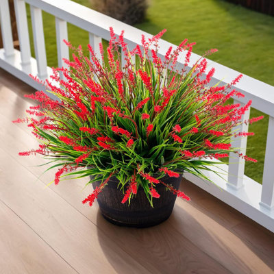 Artificial Flowers Outdoor – 30 Bundles Faux Lavender & Monkey Grass Fake Plants, UV Resistant Artificial Flowers for Outdoors, Garden Porch Patio Han