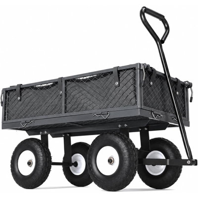 Heavy Duty 400 lbs Garden Cart Wagon – Steel Utility Cart – 10" All-Terrain Pneumatic Tires – Removable Mesh Sides, Waterproof Liner – For Lawn, Yard, Farm, Gardening – Grey, Bunnings TC1840AR