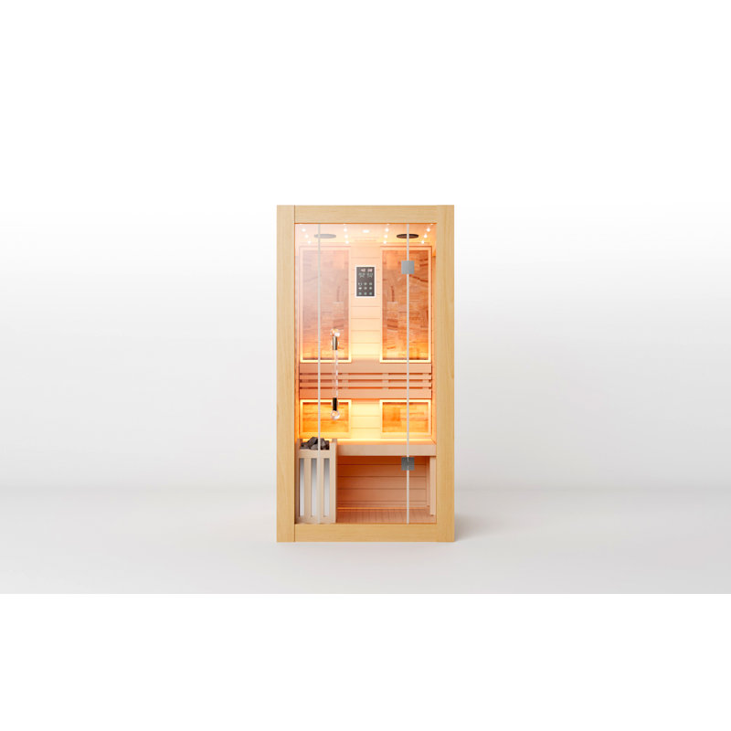 Hylivesaunas Smart WiFi-Enabled 1-Person Indoor Traditional Steam Sauna | Harvia 3.5KW Heater, Bluetooth Speaker, Chromotherapy & Ventilation